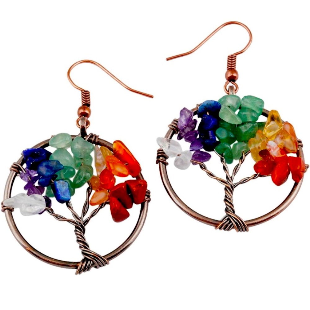 SUNYIK Tumbled Stone Tree of Life Dangle Earrings for Women.